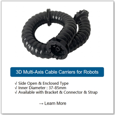 China Manufacturer 3D Multi-Axis Cable Carrier for 6-Axis Industrial Robots and Robotic Arm Dresspacks - Side Open & Enclosed Type (Inner Diameter 37-85mm)