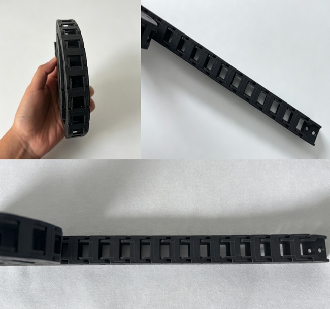 Factory direct 7x7mm bridge type miniature cable carrier made of durable PA66 nylon, designed for high-precision 3D printers and compact automation equipment.