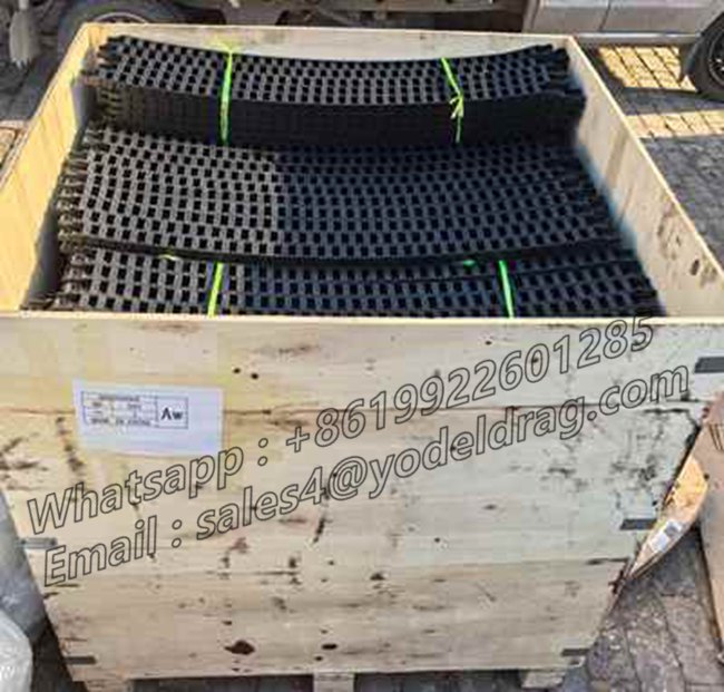 Bulk order of 7x7mm PA66 miniature cable carriers packaged in a sturdy wooden crate for international shipment