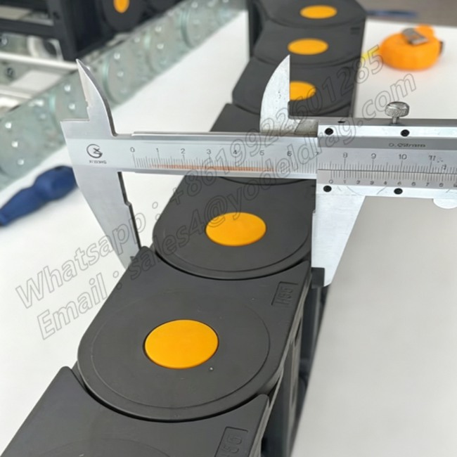 Vernier caliper dimension inspection of H55 high capacity bridge plastic cable drag chain