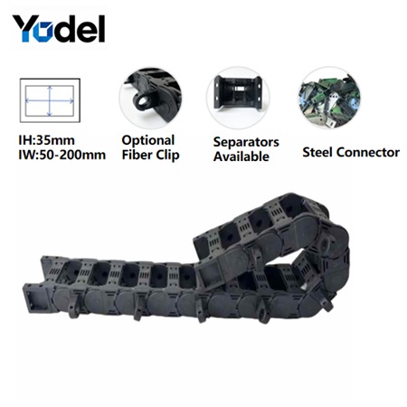 Reinforced Heavy Duty Cable Carrier (35mm/45mm/55mm Inner Height) – Thick-Walled Side-Opening Nylon Cable Drag Chain with Optional Steel Ties
