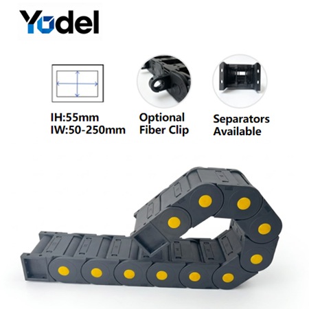 Precision Enclosed Plastic Cable Carrier (55mm/65mm/80mm Inner Height) – Customizable Nylon Cable Drag Chain with Vertical Separators