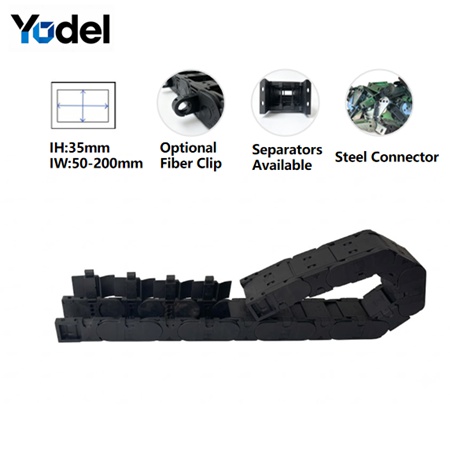 Thick-Walled Enclosed Heavy Duty Cable Carrier (35mm/45mm/55mm) – Side-Opening High-Fiber Nylon Cable Drag Chain with Optional Iron Ties