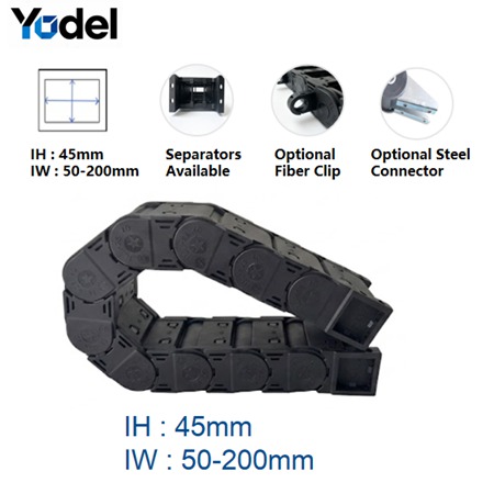 Reinforced Enclosed Nylon Cable Drag Chain: 45mm & 55mm Internal Height Cable & Hose Carriers