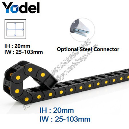 20mm Bridge Type Openable Nylon Cable Drag Chain with Optional Steel End Brackets